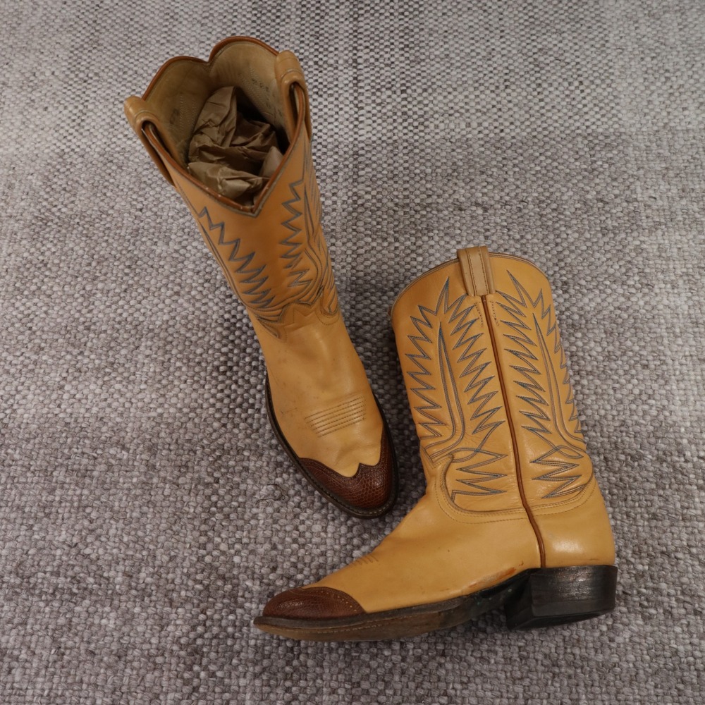 Tony Lama Tan Leather Brown Lizard Wingtip Western Cowboy Boots 470 9.5